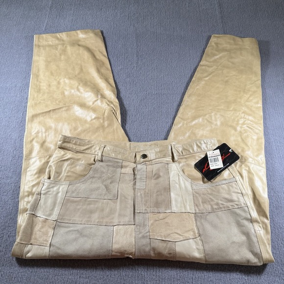Other - Vintage Davoucci Brown Patchwork 44x32‎ Genuine Leather Pants NWT Retro *